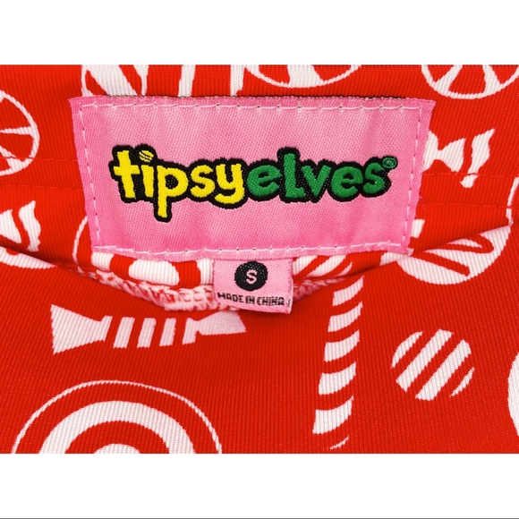 Tipsy Elves Women’s Red White Candy Cane Small Stretch Holiday Leggings - Picture 3 of 4